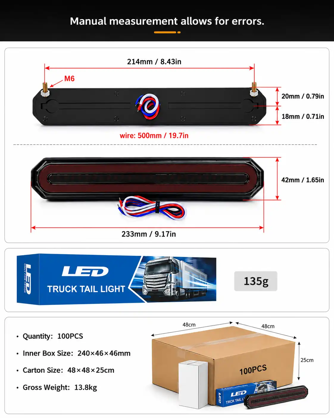 Dual Color Sequential LED Truck Tail Light / LED Rear Combination Light