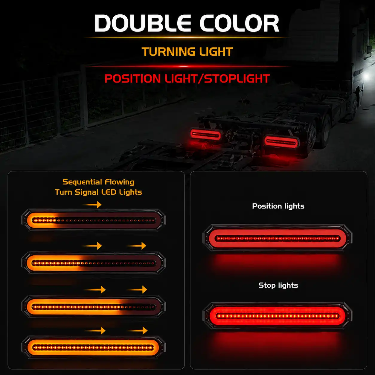 Dual Color Sequential LED Truck Tail Light / LED Rear Combination Light